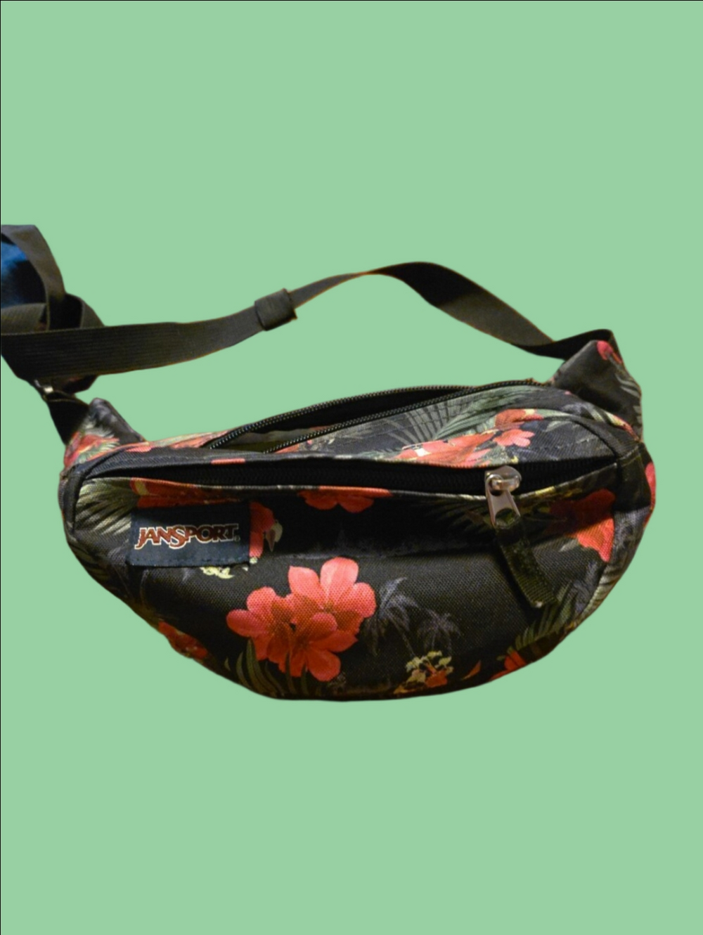4/$67 Deal! Jansport Black Waist Pack with Pink Floral Print